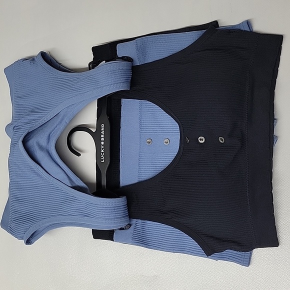 Lucky Brand Blue And Black Bralette With Bottoms 4Pc Set. - Picture 3 of 10